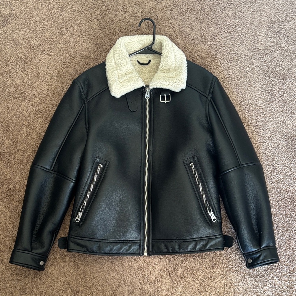 Zara Double-Faced Faux Leather Biker Jacket – Black / Crème